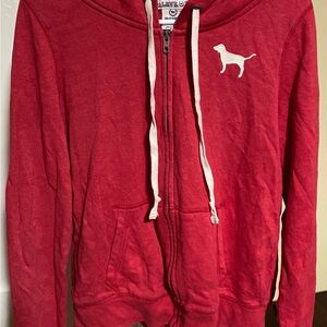 Victoria Secret Red Zip-Up Hoodie with Dog Logo
